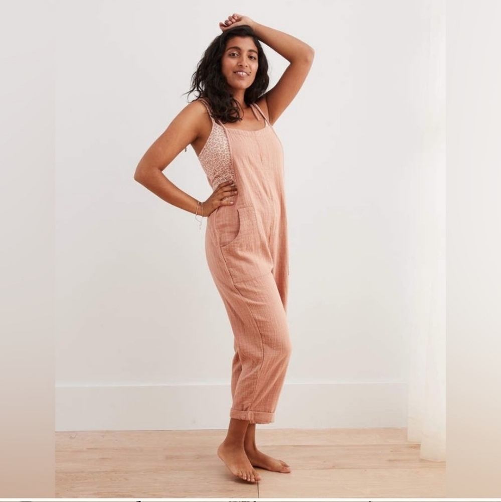 Aerie Tie Strap Peach Gauze Overall Jumpsuit